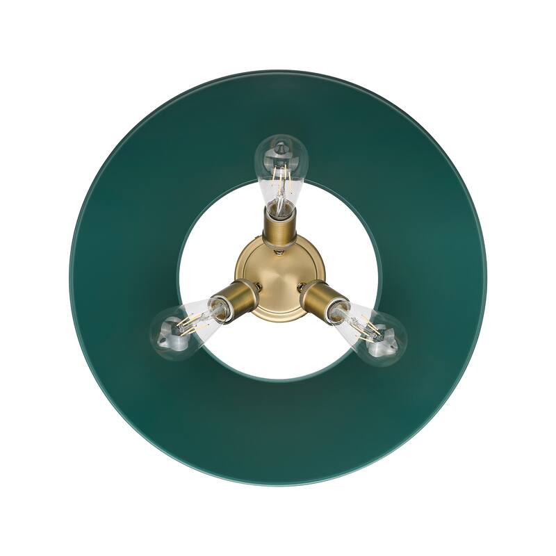 Yep by Golden Lighting Orwell 3-light Flush Mount in Brushed Champagne Brass and Pine Green shade