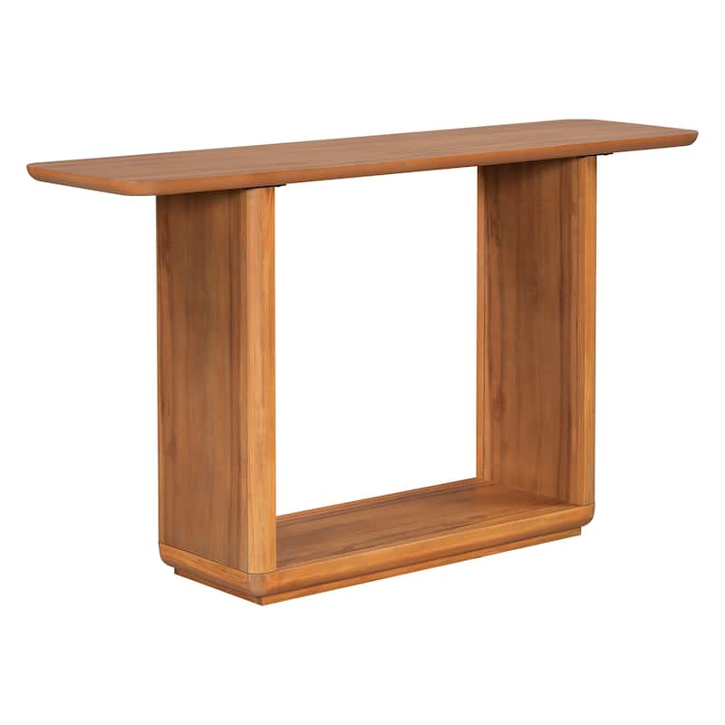 Elegant Console Table with Curved Corners, Natural Side Table Corridor Table Hallway Table with Bottom Shelf