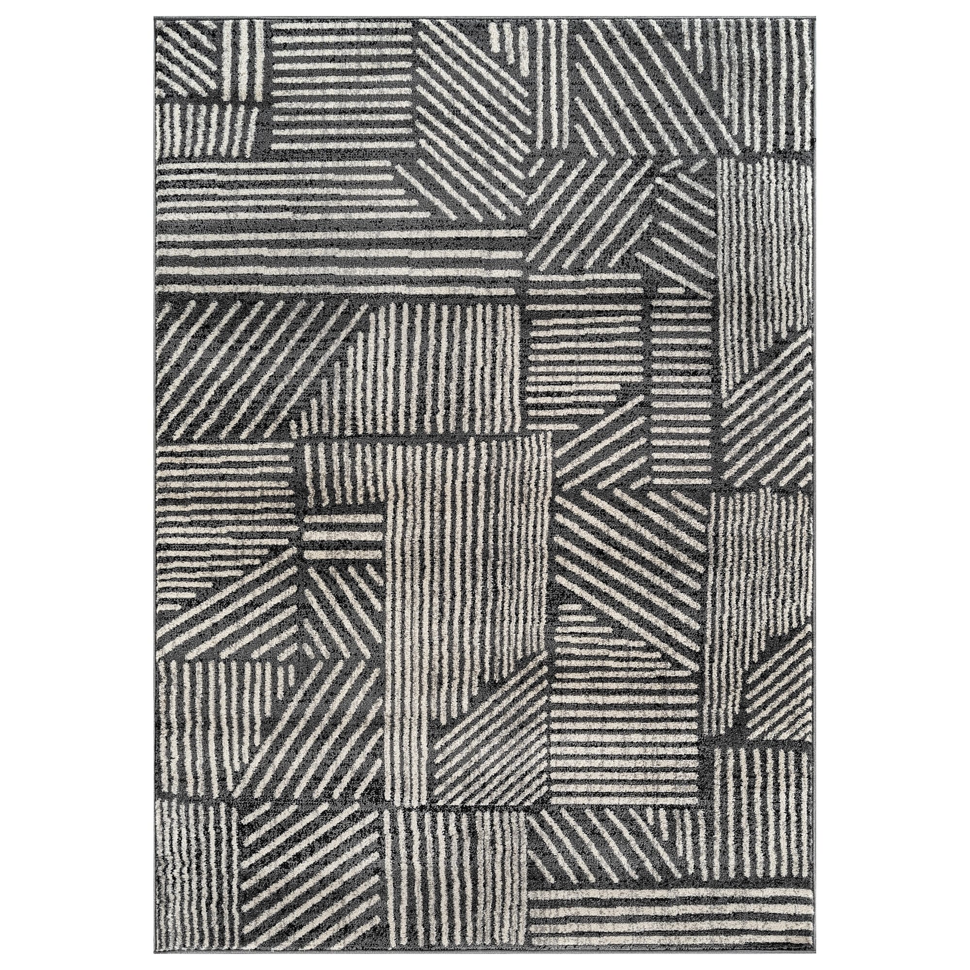 World Rug Gallery Contemporary Boho Stripes Black Area Rug