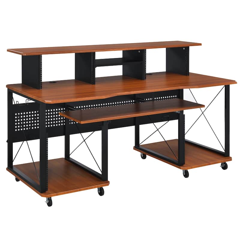 Grandal Music Desk with Earphone Rack and Keyboard Tray - Cherry/Black