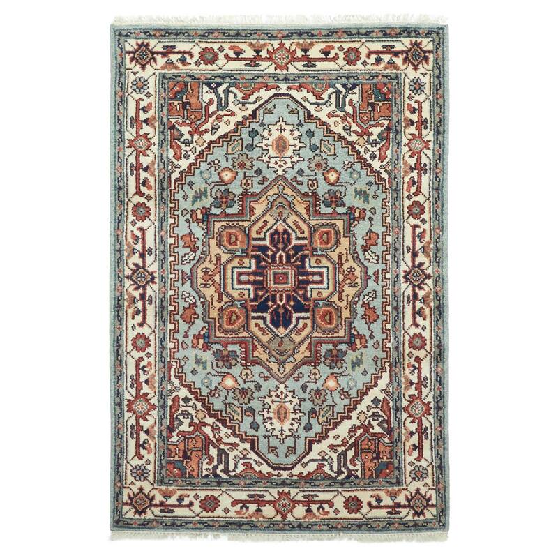 ECARPETGALLERY Hand-knotted Serapi Heritage Light Blue Wool Rug - 4'0 x 5'10