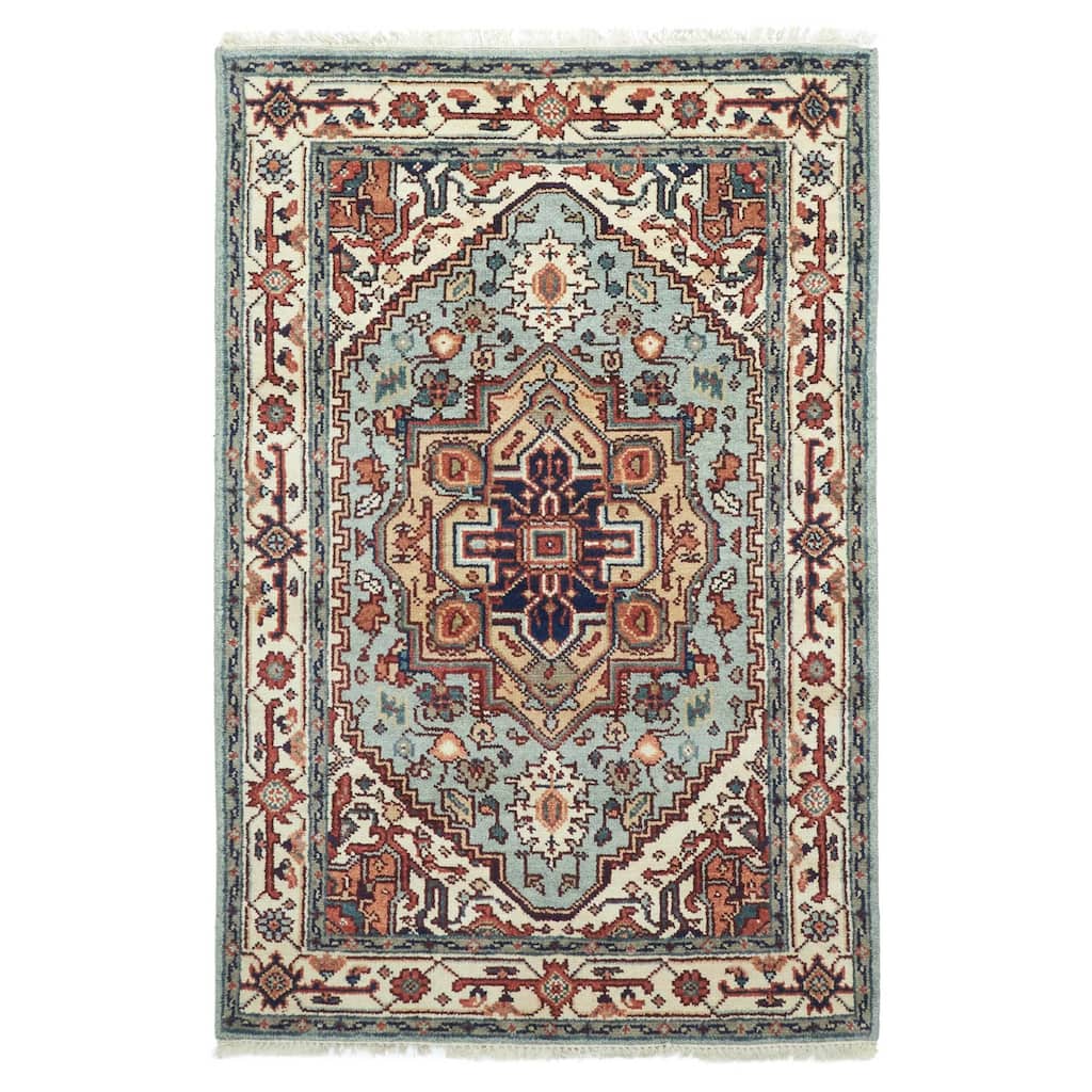 ECARPETGALLERY Hand-knotted Serapi Heritage Light Blue Wool Rug - 4'0 x 5'10