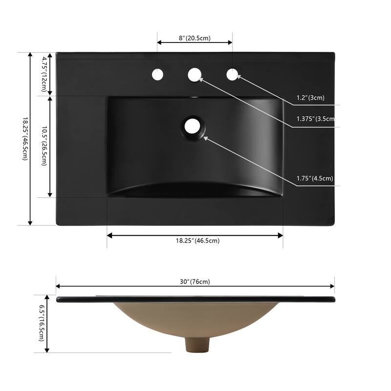 Aubert 3-Hole Classic Contemporary Rectangular Ceramic Single Sink Basin Vanity Top, by JONATHAN Y