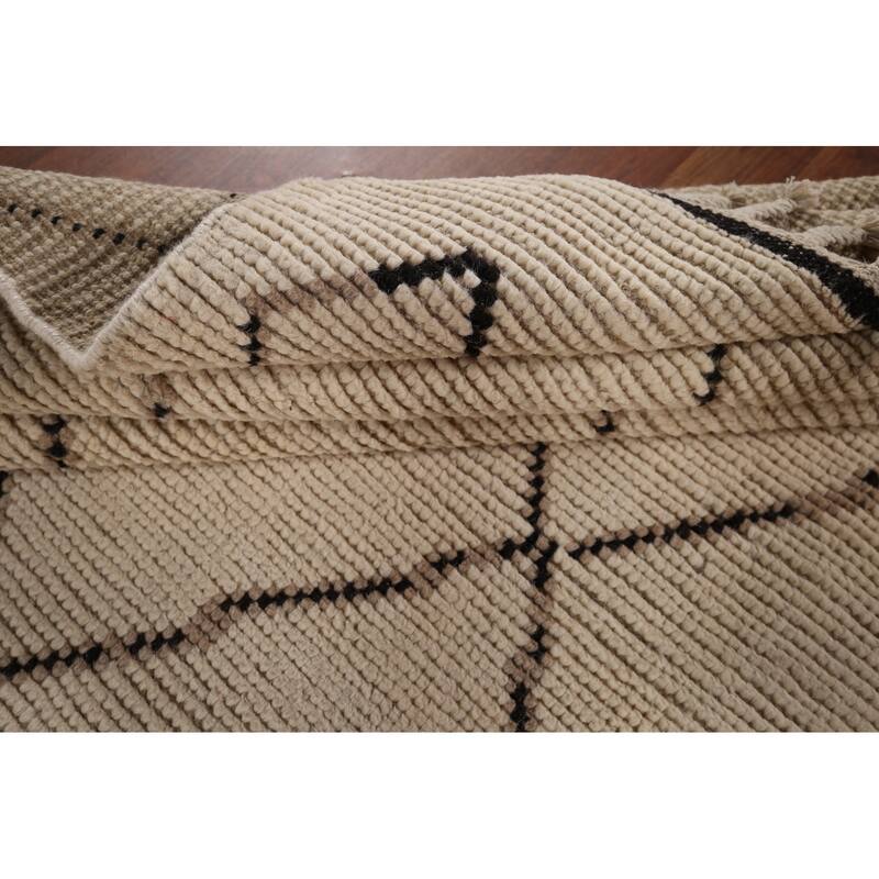 Trellis Moroccan Area Rug Handmade Oriental Beige Wool Carpet - 7'10"x 10'9"