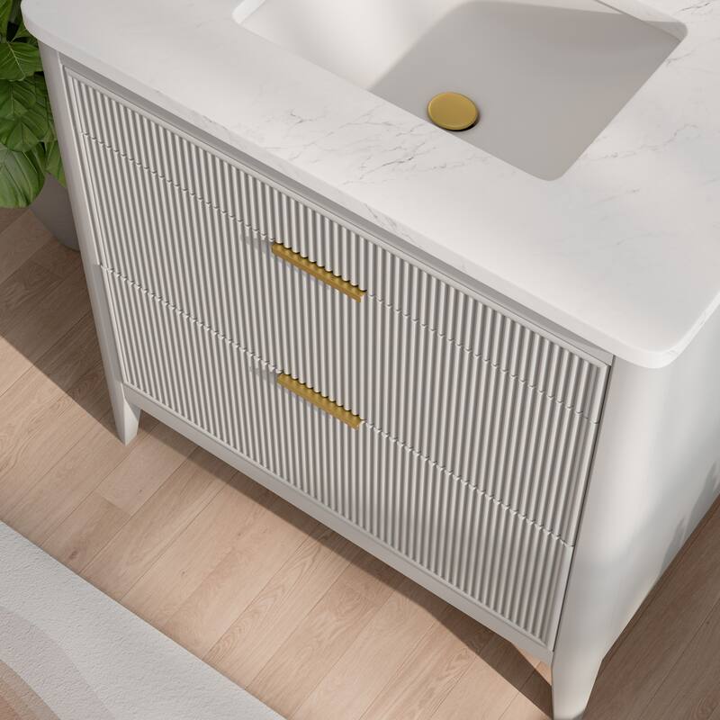 Modland 36" Freestanding Bathroom Vanity with Carrara Marble Top, Soft-Close Drawers, Fully Assembled, Green/Grey - 36 inch