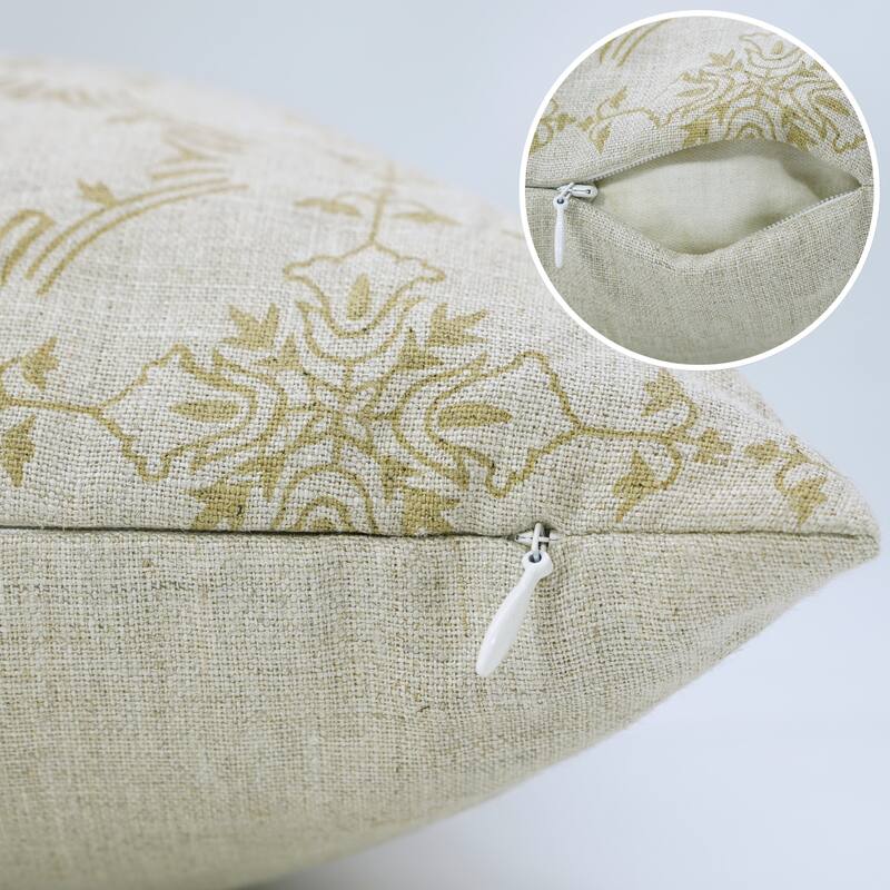 Fabdivine Rectangle Light Yellow Farmhouse Fall Décor Home Block Print Cushion Cover 12x20 Inches Floral Pillowcase, Chakravyuh