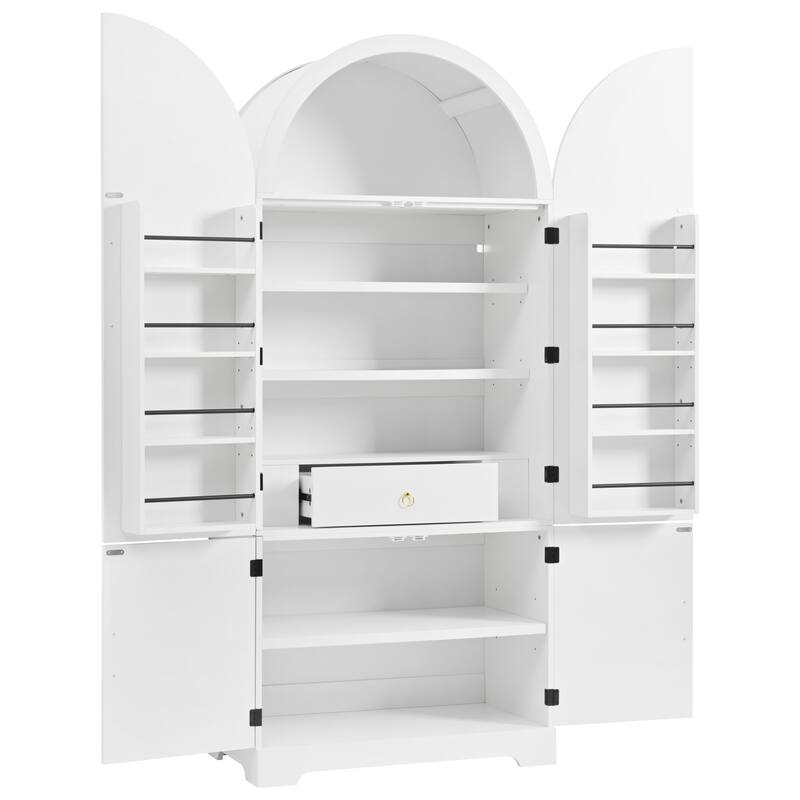 72" Tall Arched Kitchen Pantry Cabinet with 8 Door Shelves, Fluted Storage Cabinets with 3 Adjustable Shelves, Hidden Drawer