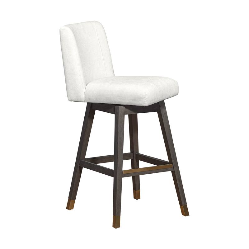 HomeRoots 30" Pearl and Gray Upholstered and Solid Wood Bar Height Swivel Bar Chair