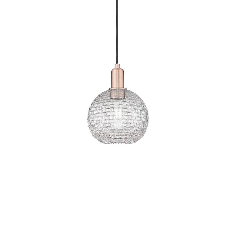 Innovations Lighting 716-1P-11-8 Athens Pendant Athens 8" Wide Mini - Antique Copper / Clear Basketweave