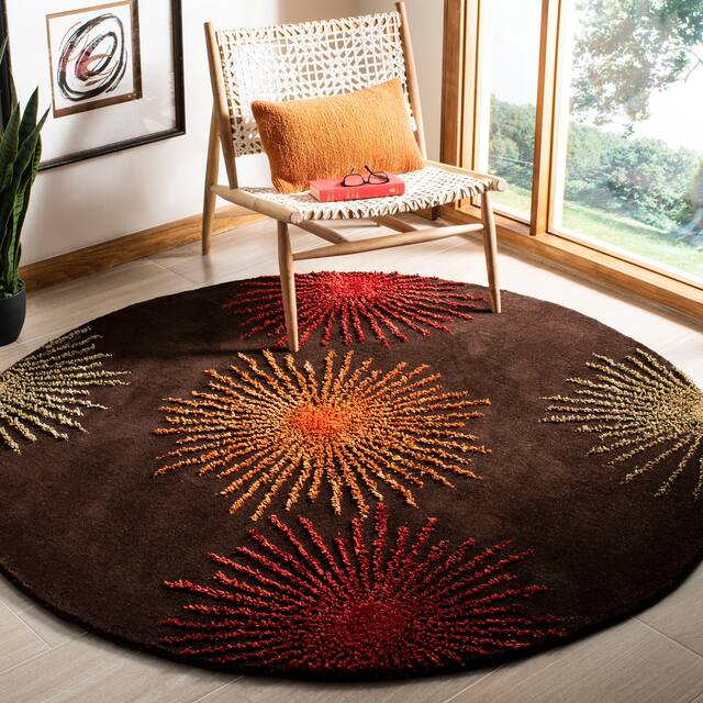 SAFAVIEH Handmade Soho Miyase Modern Burst New Zealand Wool Rug - 6' x 6' Round - Brown/Multi