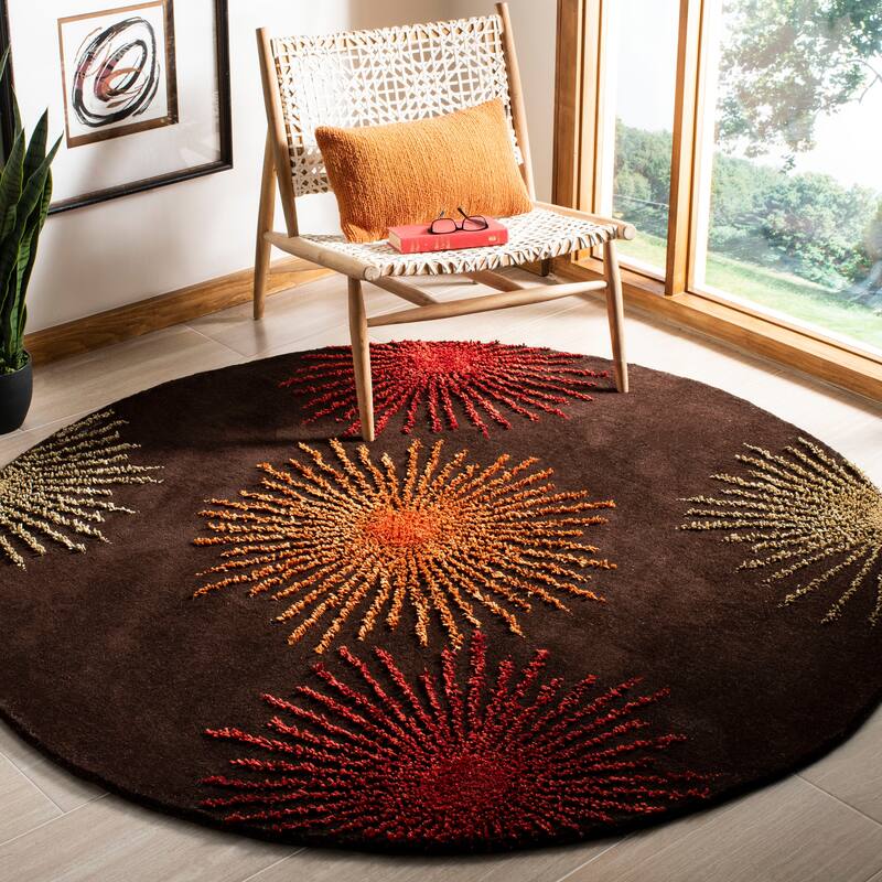 SAFAVIEH Handmade Soho Miyase Burst New Zealand Wool Rug - 6' x 6' Round - Brown/Multi