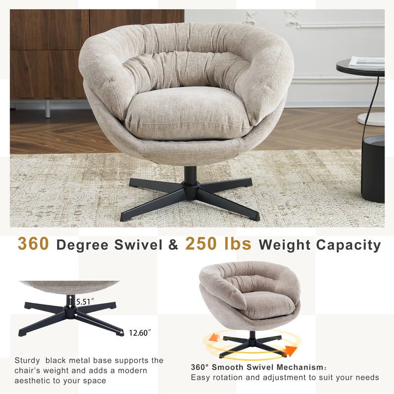 Ergonomic Chenille Office Chair Swivel Chair, Rotating Chair Club Chair Accent Chair with Removable Cushion