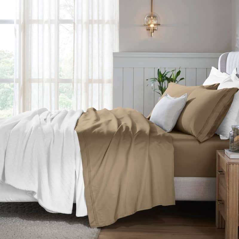 Superior Egyptian Cotton 650 Thread Count Deep Pocket Solid Sheet Set - Twin - Taupe