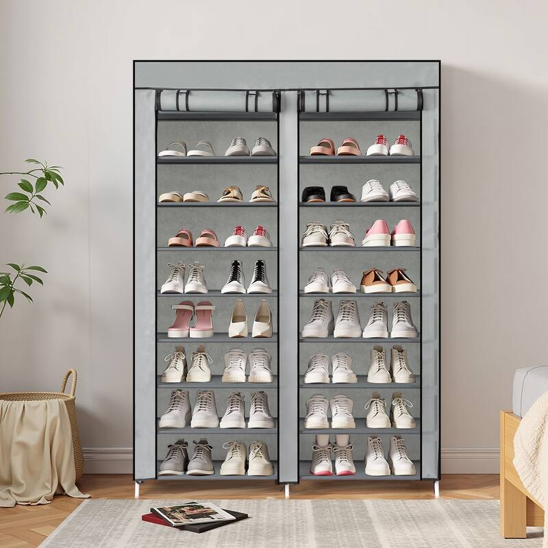 10-Tier Vertical Non-Woven Fabric Shoe Storage Rack with Iron Frame for Home Entryway - 45.25”W x 11.81”D x 62.99”H
