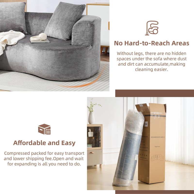 XINMICS 78.74'' Modern Sectional Sofa, 2-Seater Chenille Sofa with 2 Pillows, U-Shape Foam Sofa No Assembly Required