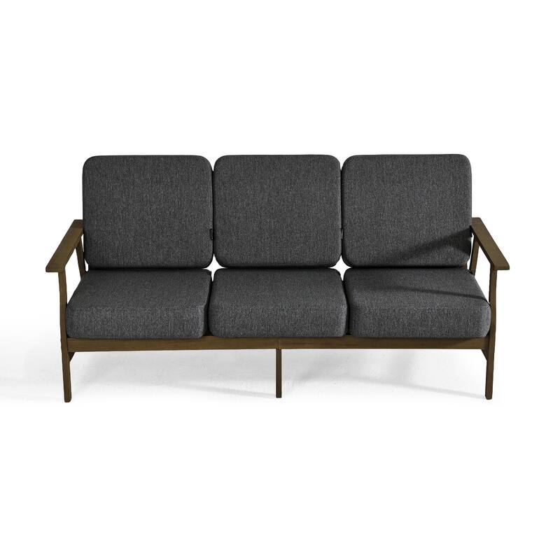 Modern Wood Cushioned Outdoor Patio Sofa Loveseat with Coffee Table
