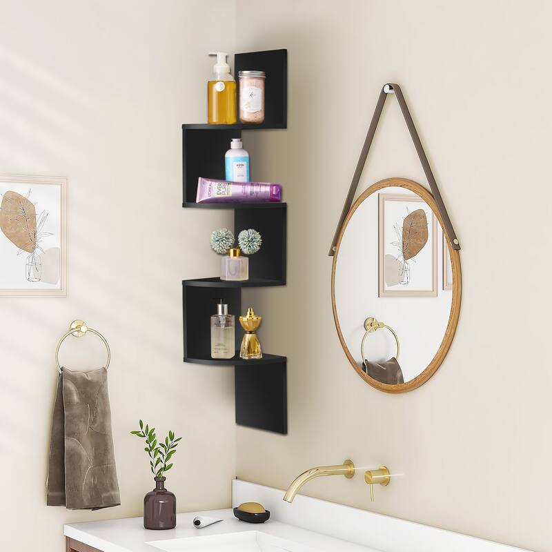 Sorbus 5-Tier Zig Zag Geometric Corner Wall Book Shelf Unit, Decorative Floating Wall Shelf