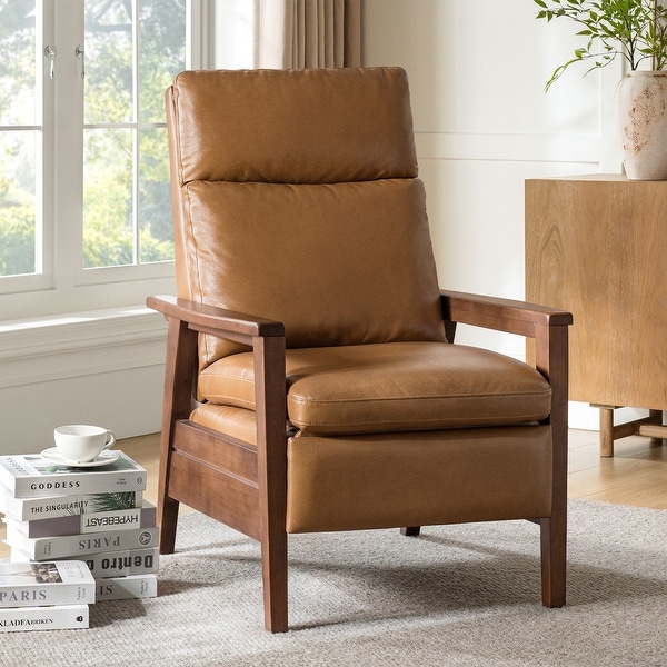 HULALA HOME Gladys Mid-Century Modern Genuine Leather Solid Wood