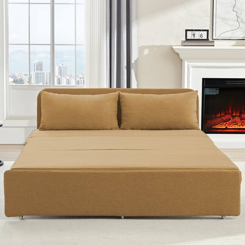 Mixoy Full Size Queen Size Sofa Bed,2 in 1 Convertible Linen 1-Seater/Loveseat Sleeper Sofa Couch with Cushions