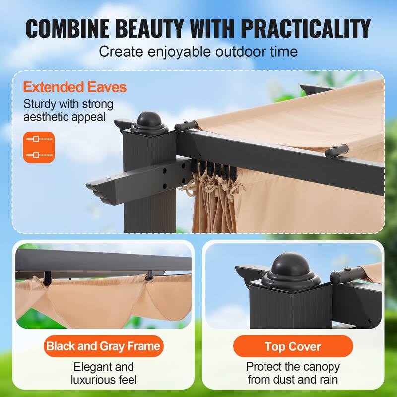 10 x 10 Feet Outdoor Retractable Pergola with Sunshade Canopy and Heavy-Duty Aluminum Frame