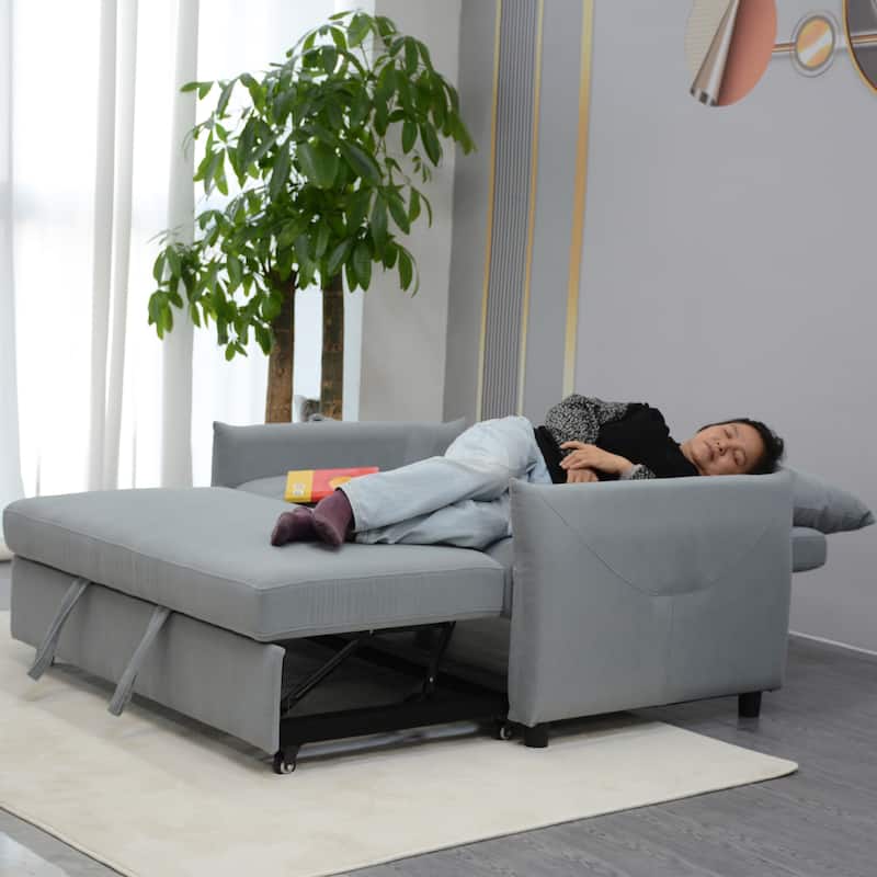 3 in 1 Sleeper Sofa Bed, Light Blue Fabric, 57x35x36 inches