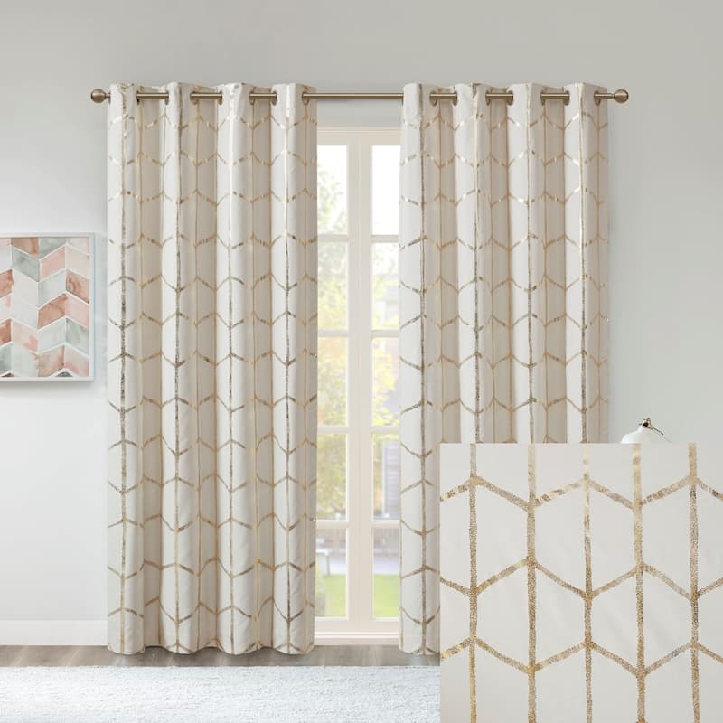 Total Blackout Metallic Print Grommet Top Curtain Panel Pair(2 Pcs Window Panels)