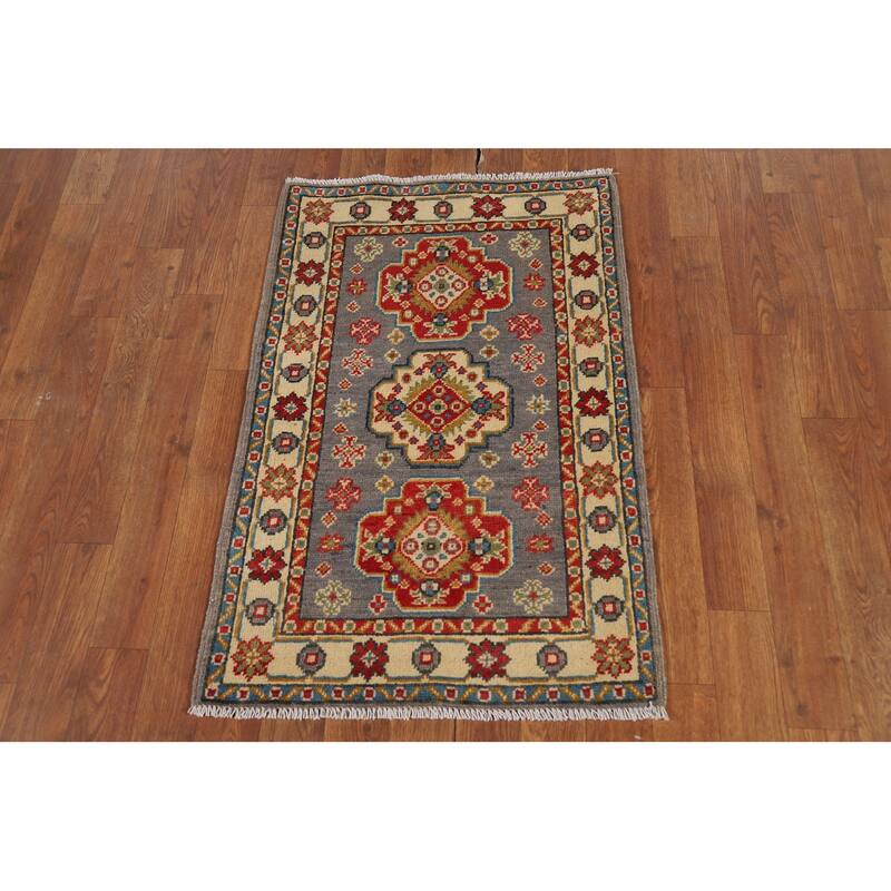 Gray Geometric Kazak Oriental Foyer Rug Handmade Wool Carpet - 2'0" x 3'0"