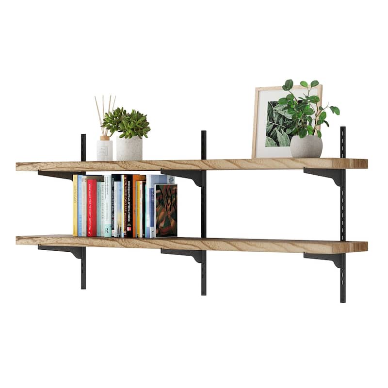 Wallniture Turin 54" Adjustable Shelf, Floating Bookshelf for Room Decor, Wall Shelf Unit for Living Room, Rustic, Tier Options