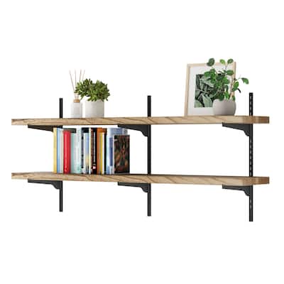 Wallniture Turin 54" Adjustable Shelf, Floating Bookshelf for Room Decor, Wall Shelf Unit for Living Room, Rustic, Tier Options