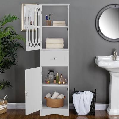 Wooden Freestanding Tall Bathroom Storage Linen Cabinet