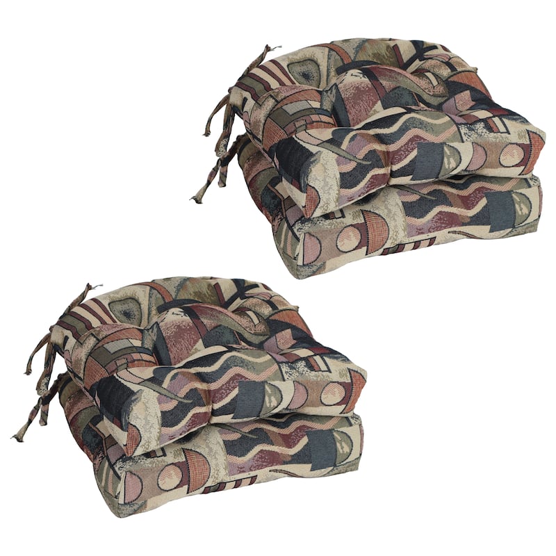 16-inch Rounded Back Woven Tapestry Tufted Chair Cushions (Set of 2 or 4) - 16 x 16 - Picasso - Set of 4