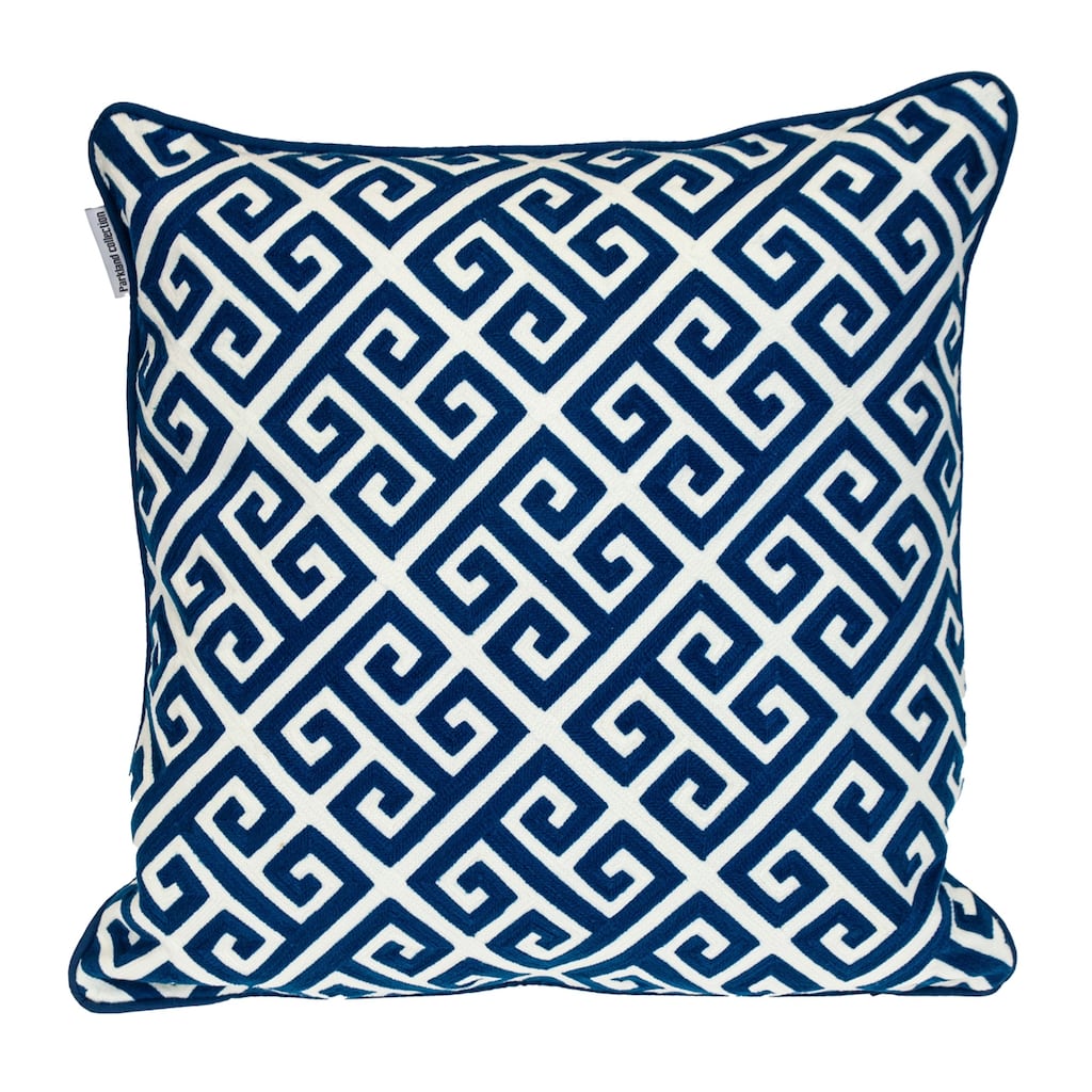 Greek Key Square Cotton Throw Pillow - 20" - Blue and White