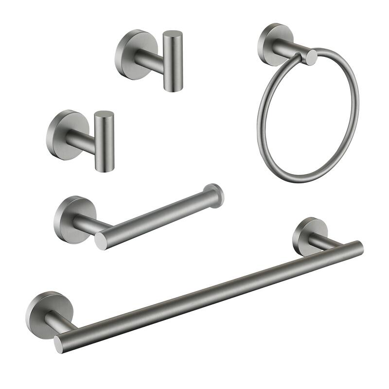 5-Piece Bath Hardware Set Towel Bar Towel Holder Set in Stainless Steel - Silver