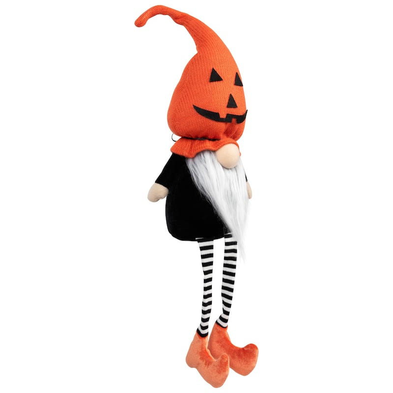 22" Orange and Black Halloween Gnome with Striped Dangling Legs - 19.75"