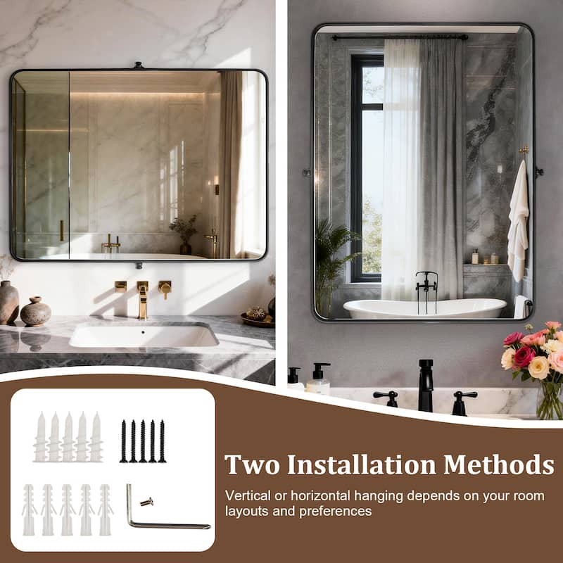 Metal Framed Pivoting Bathroom Vanity Mirror Adjustable Tilting Rectangle Wall Mirror Horizontal or Vertical