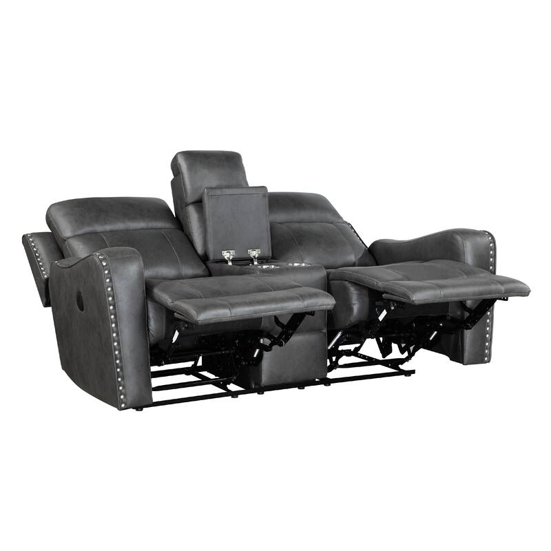 Gimo Dual Power Recliner Loveseat, Dark Gray Microfiber, 72 Inch