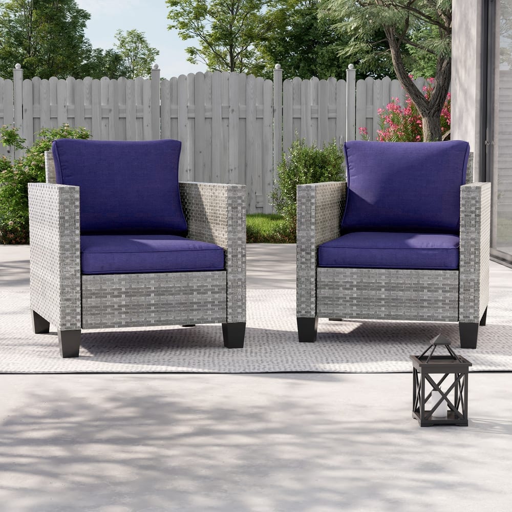 BONOSUKI 2Pcs Patio Single Sofa Set Grey Rattan Outdoor Furniture Set