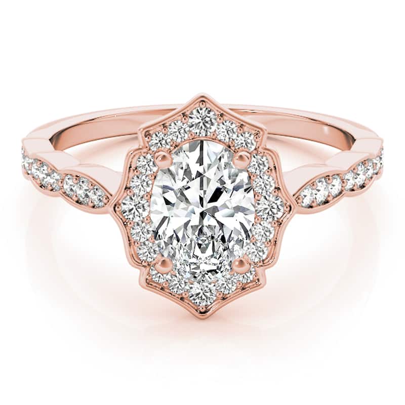 Auriya 14k Rose Gold Lab Grown Oval Diamond Halo Engagement Ring 0.50 to 5.00 ct. tw. (F-G VS)