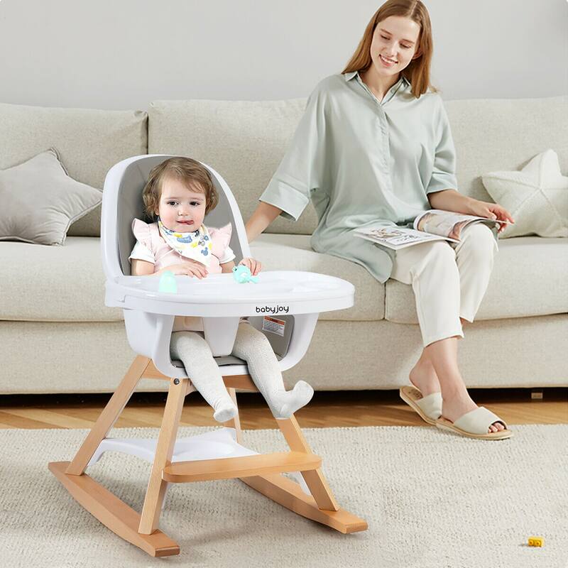 Costway 3-in-1 Convertible Wooden Baby High Chair w/ Tray Adjustable