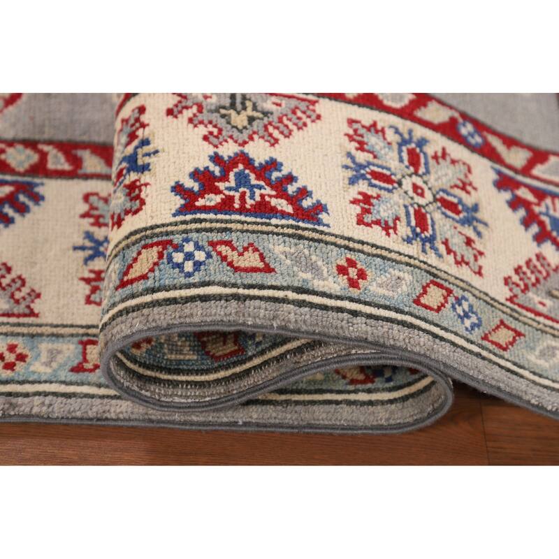 Traditional Kazak Oriental Rug Handmade Gray Geometric Wool Carpet - 3'10" x 6'3"