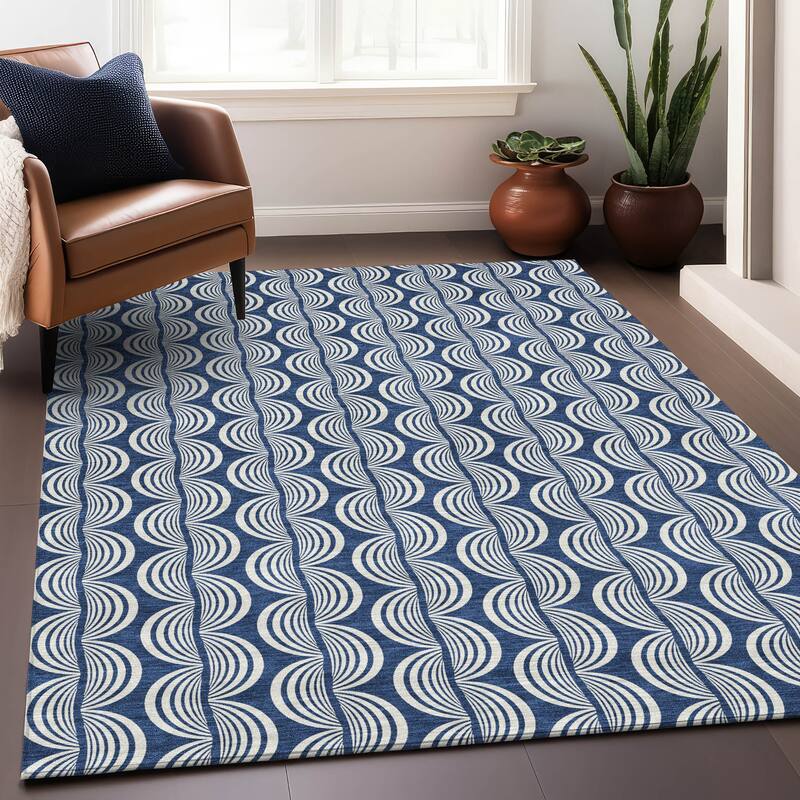 Machine Washable Indoor/ Outdoor Contemporary Chantille Rug - Navy - 8' x 10'