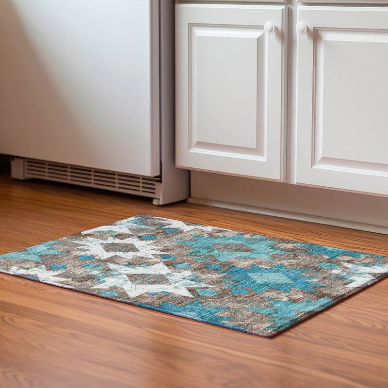 Premium Washable Super Soft Global Imprints Mayfield Rug - Teal - 1'8" x 2'6"