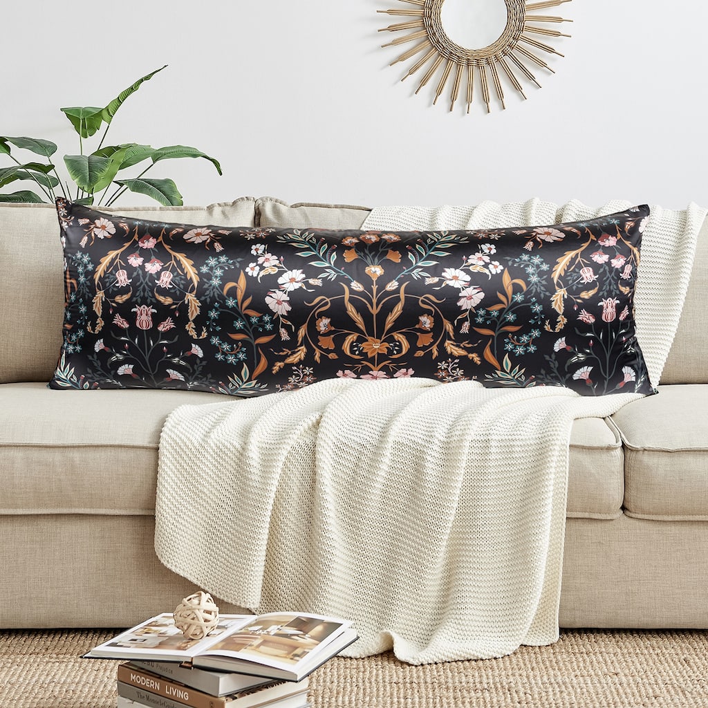 Sweet Jojo Designs Boho Wildflower Vintage Floral Body Pillow Case Pillow Not Included Black Orange Botanical Bohemian Farmhouse