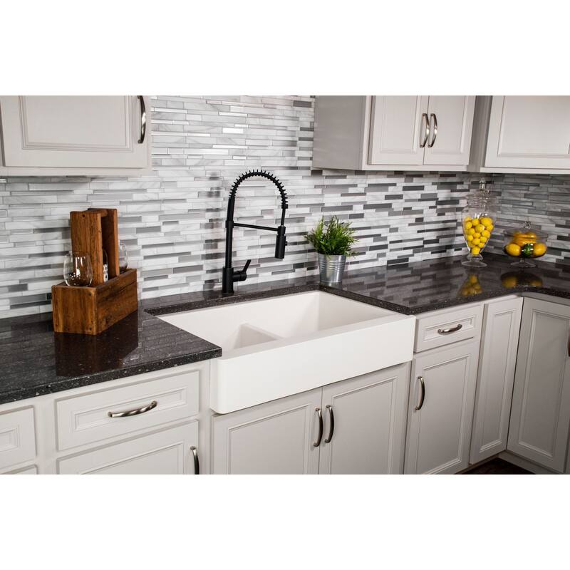 Karran Retrofit Apron Front Quartz Double Bowl Kitchen Sink