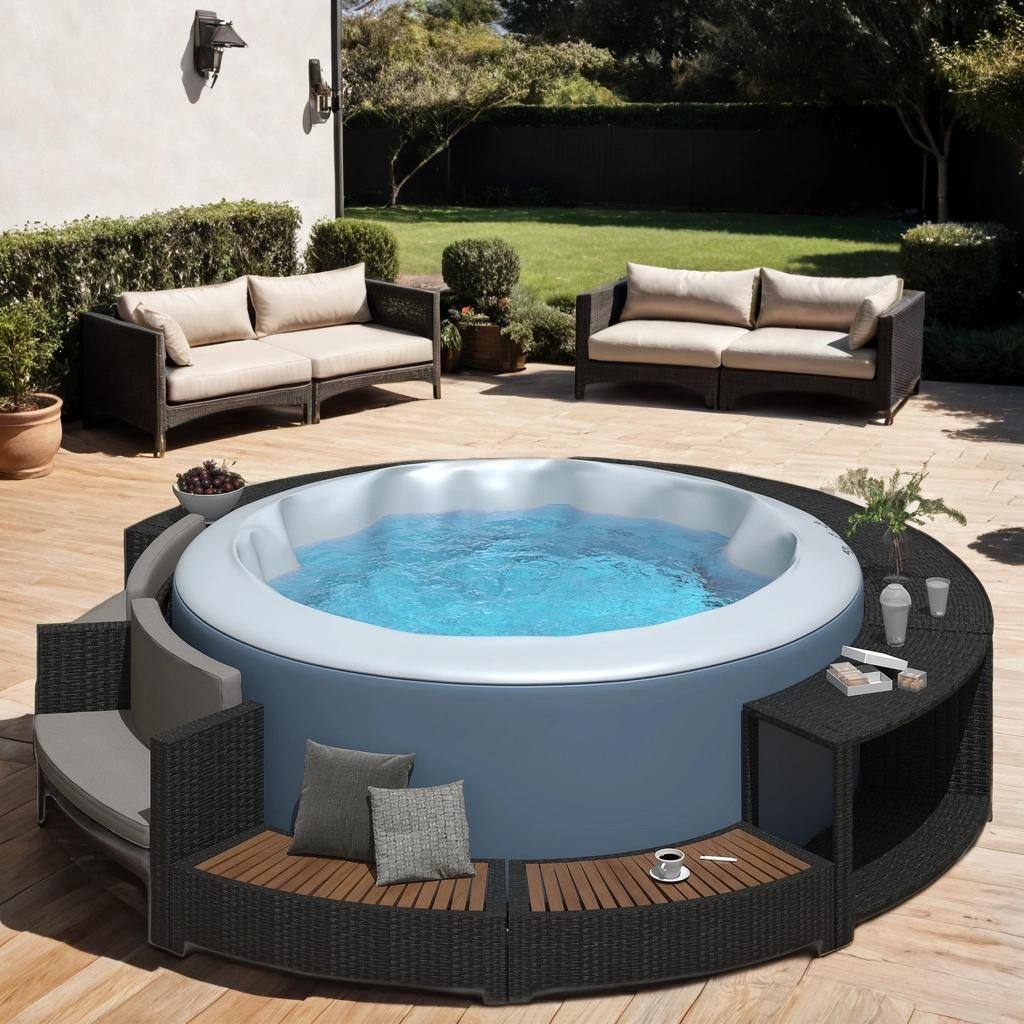 Spa Surround Frame Patio Rattan Sofa Set with Storage Spaces, Comfortable Cushion for Patio, Backyard, Grey
