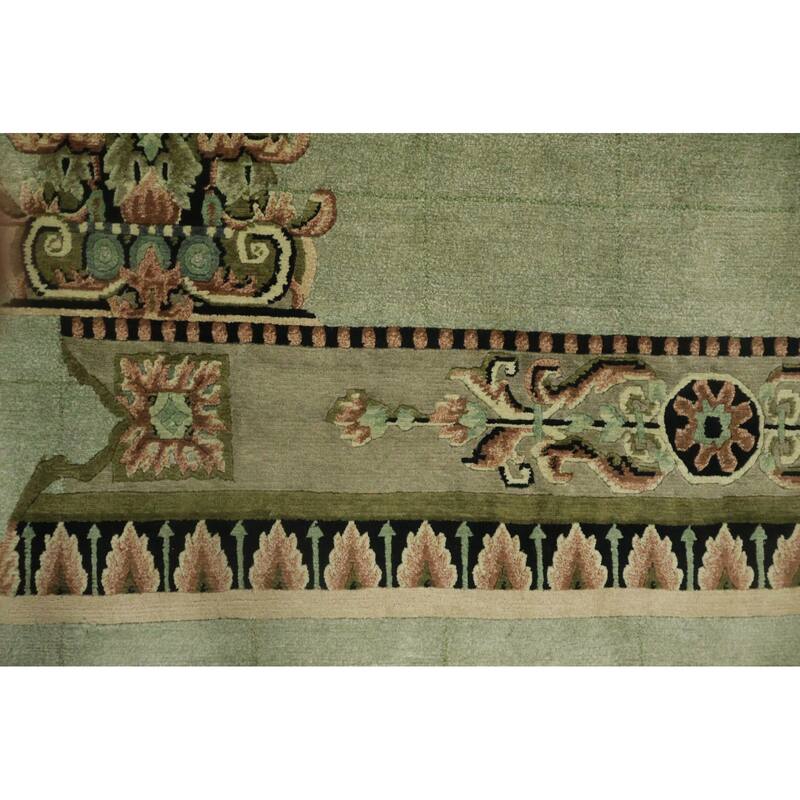 Hand Knotted Oriental 100% Wool Carpet Modern Geometric Green Nepalese Area Rug - 9' 0'' X 6' 0''