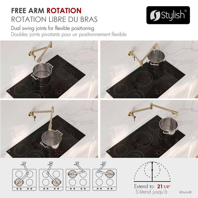 STYLISH Stainless Steel Wall Mount Pot Filler Folding Stretchable with Single Hole Two Handles