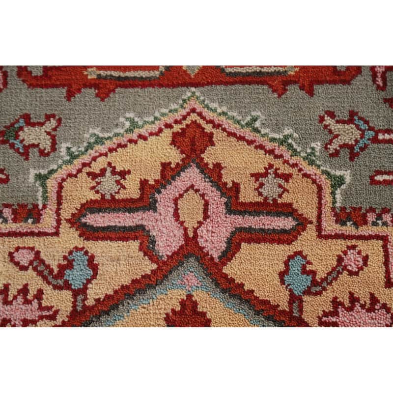 Geometric Heriz Serapi Oriental Round Area Rug Handmade Wool Carpet - 7'10"x 7'11"