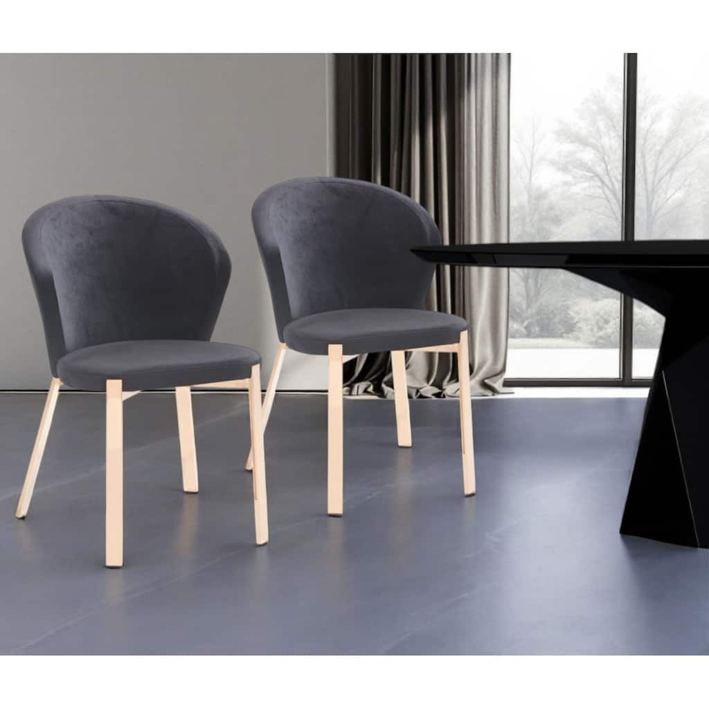 Set of Two Black Velvet Rosegold Dining Chairs