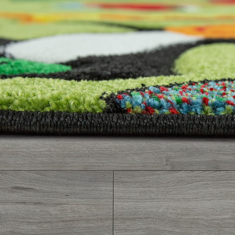 Kids Rug for childrens room with Jungle Animals in Green
